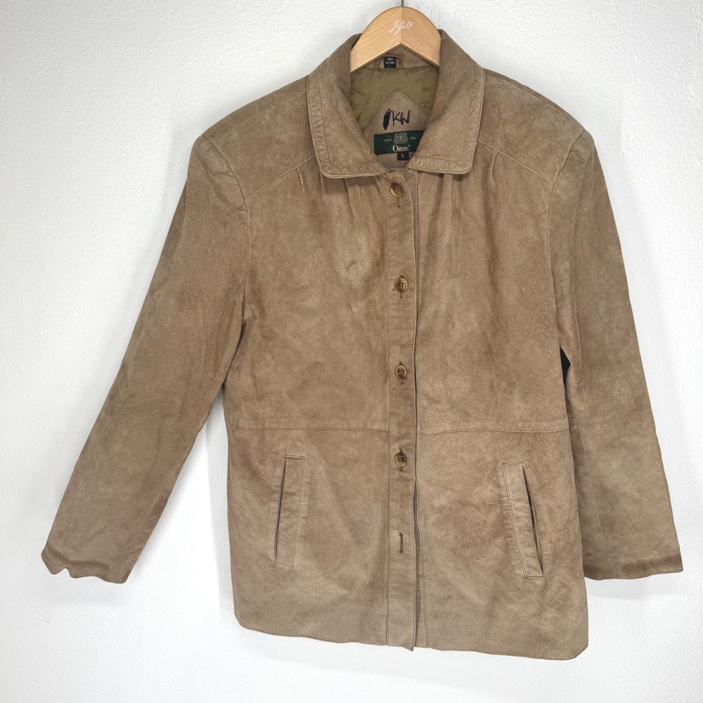 Orvis Vintage Womens Brown‎ Suede Leather Button Front Jacket Barn Coat Large